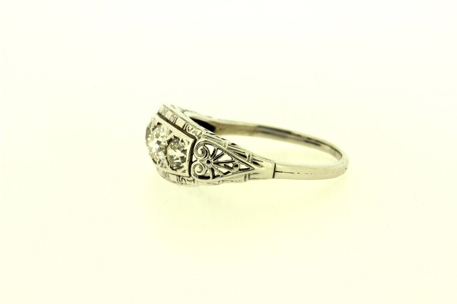 1 Ctw White Round Cut CZ & Three Stone Antique Style Art Deco Ring In 925 Silver