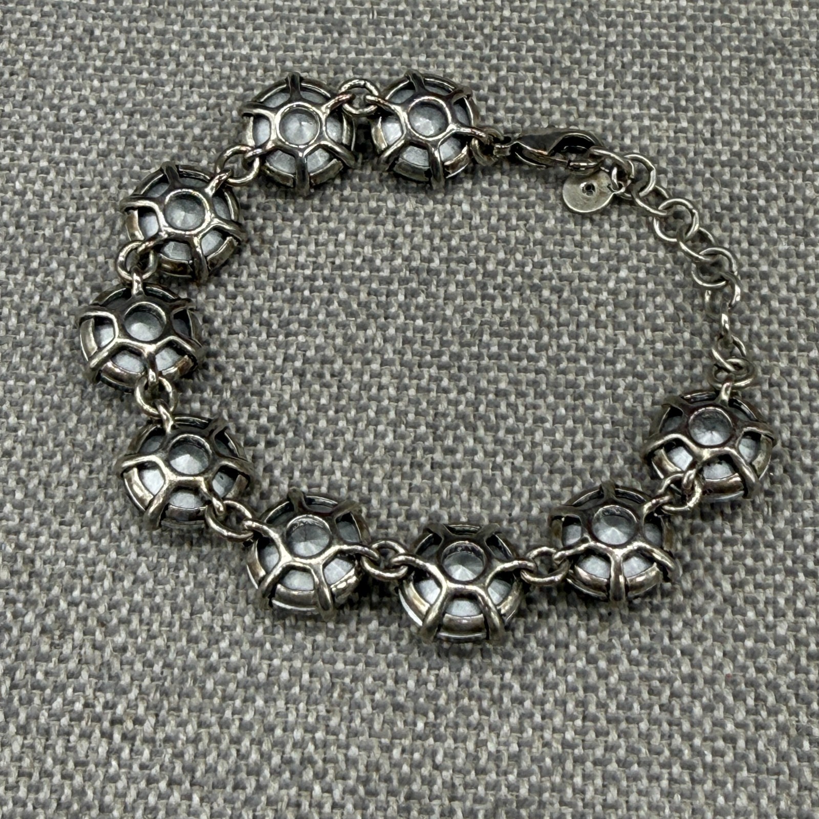 Vintage Stella Dot Amelie Bracelet Gray Rivoli Rhinestones Silver Tone