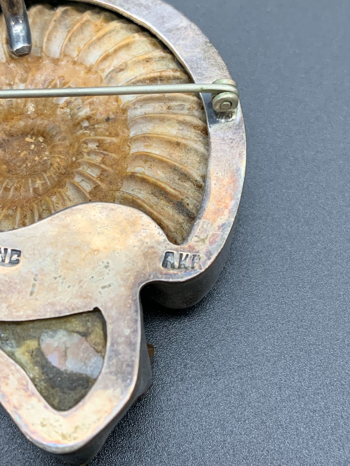 Vintage AKR Amy Kahn Russell Ammonite Sterling Silver Brooch (779)