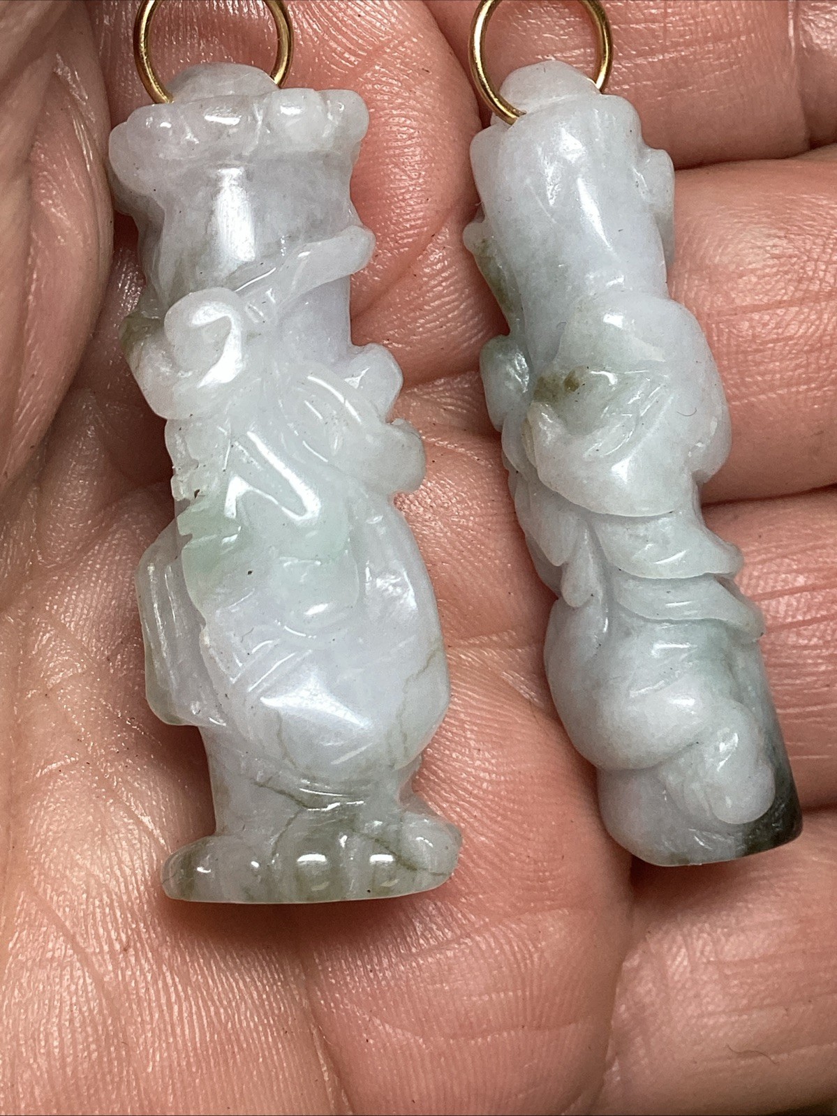 2 Vintage Carved Jades Dragons Pendants 50mm #88