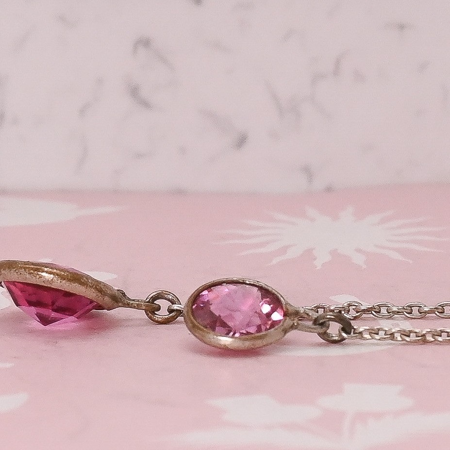 Antique 1920s PINK Art Deco Open Back Glass Bezel Set Crystal Negligee Necklace