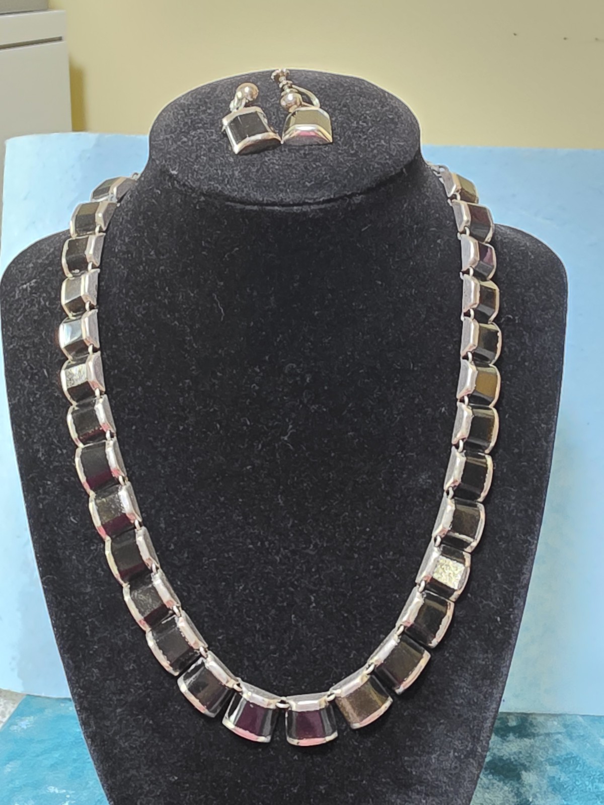 Mid-century Taxco Mexico 925 Polished Geometric Shapes Necklace With Earrings…