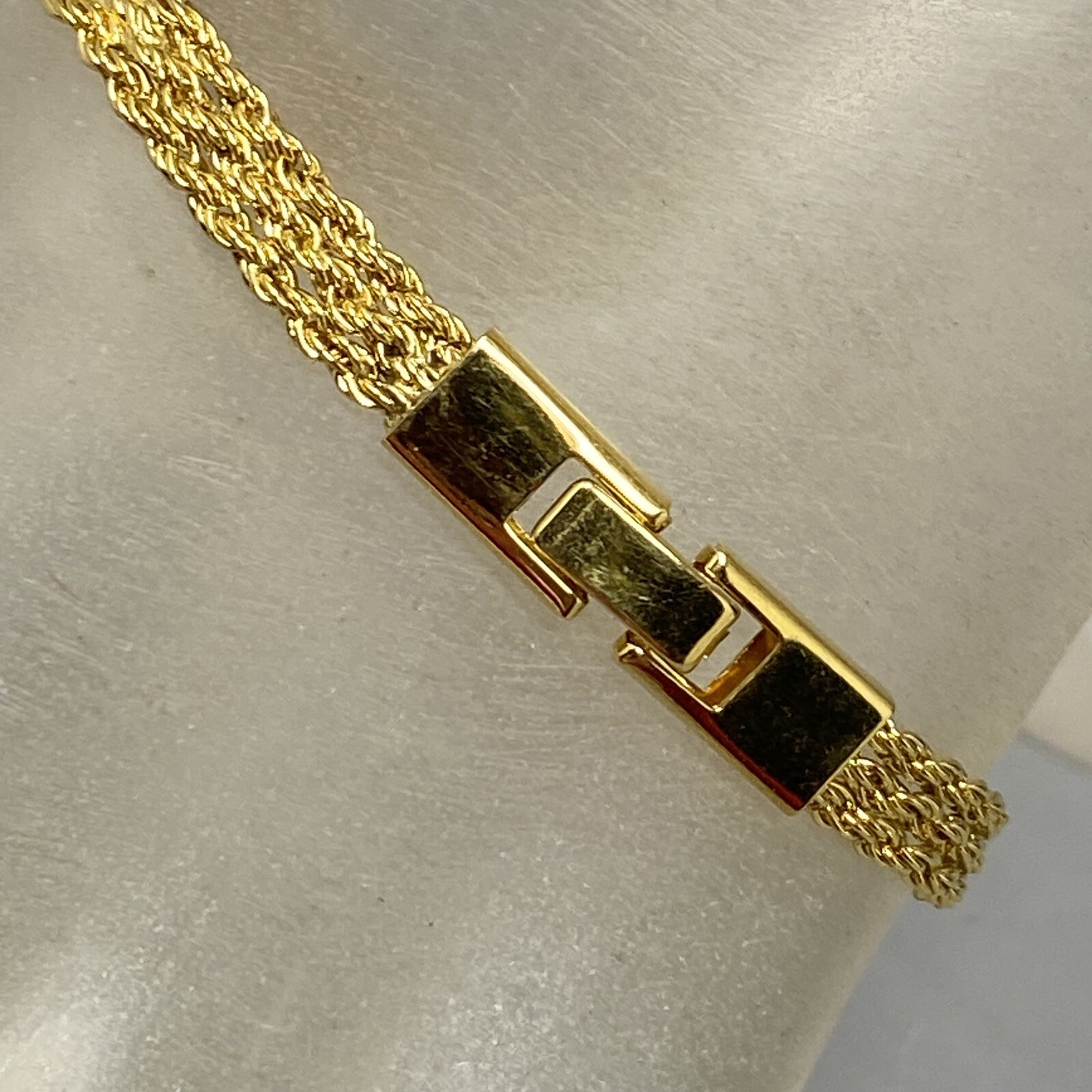 Rope Chain Tennis Bracelet Pair Gold Tone White Green Red Rhinestones 7-7.5″