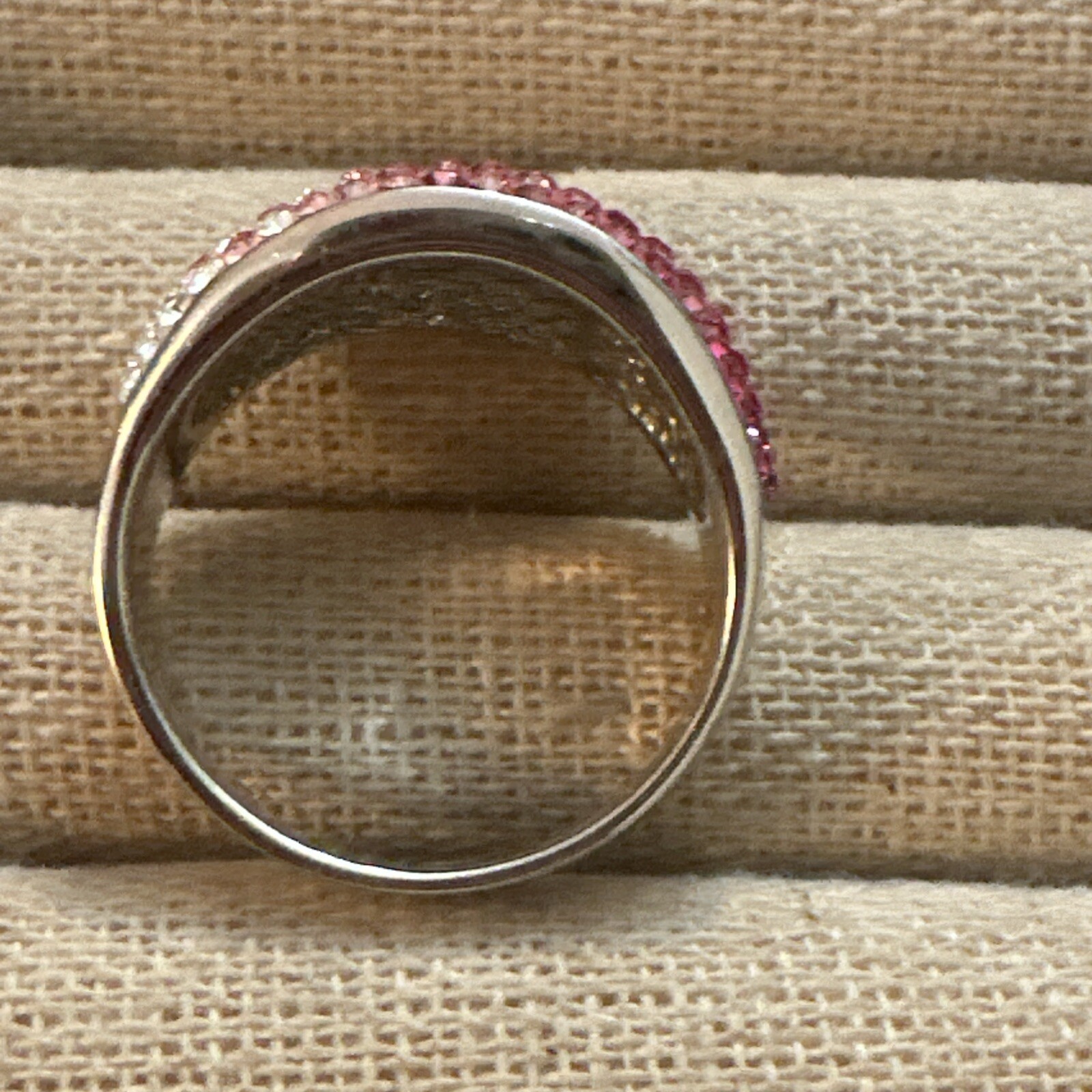VINTAGE STERLING SLVER PINK CRYSTAL WAROVSKI OMBRE DOME RING