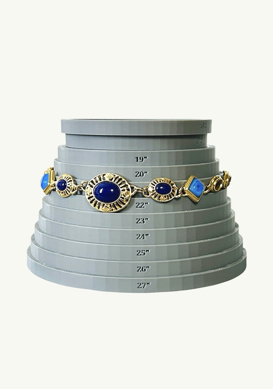 Vintage Etruscan Revival Necklace Chunky Blue Lucite Gold Tone Statement