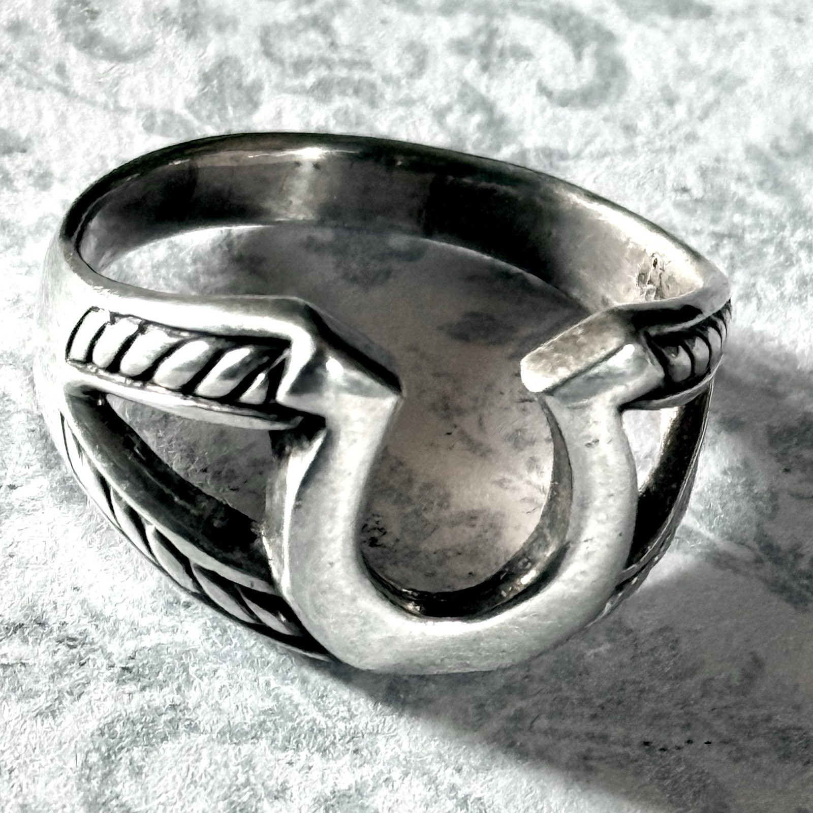 Horseshoe Ring Size 14 Sterling Silver Braided Western Rope Country Mens Gift