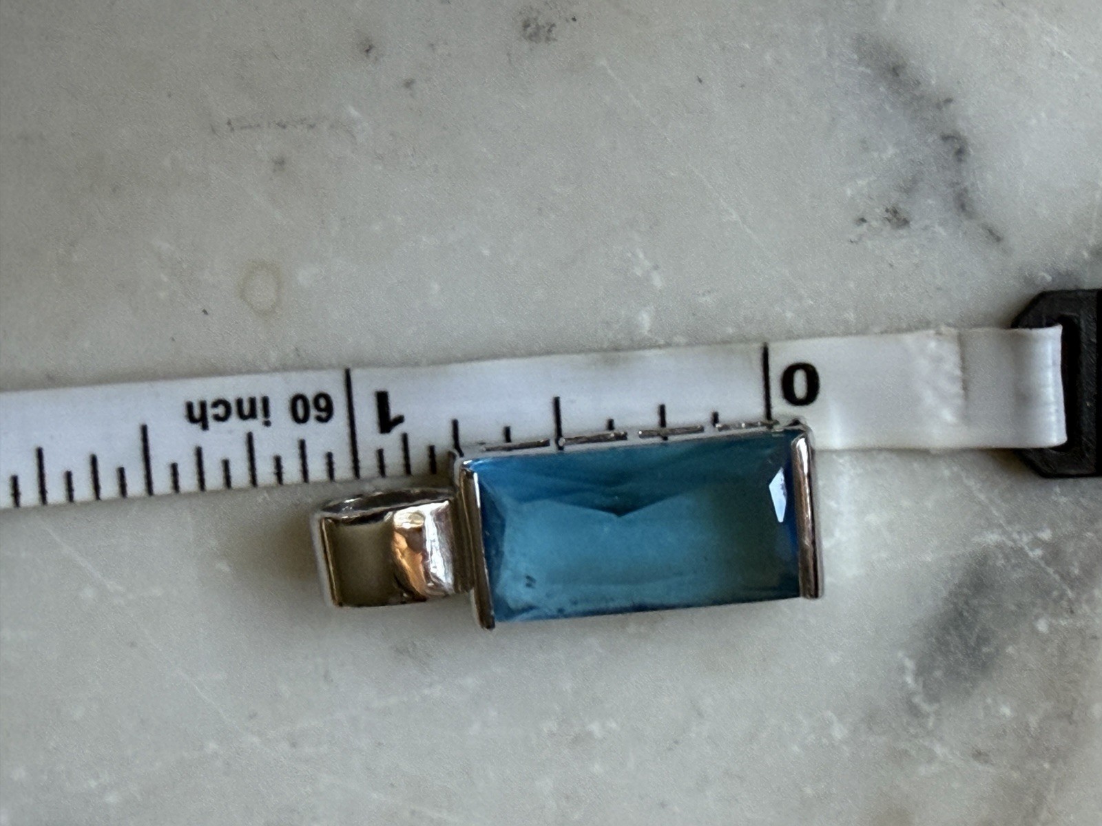 Vintage silver tone blue glass crystal pendant Statement piece