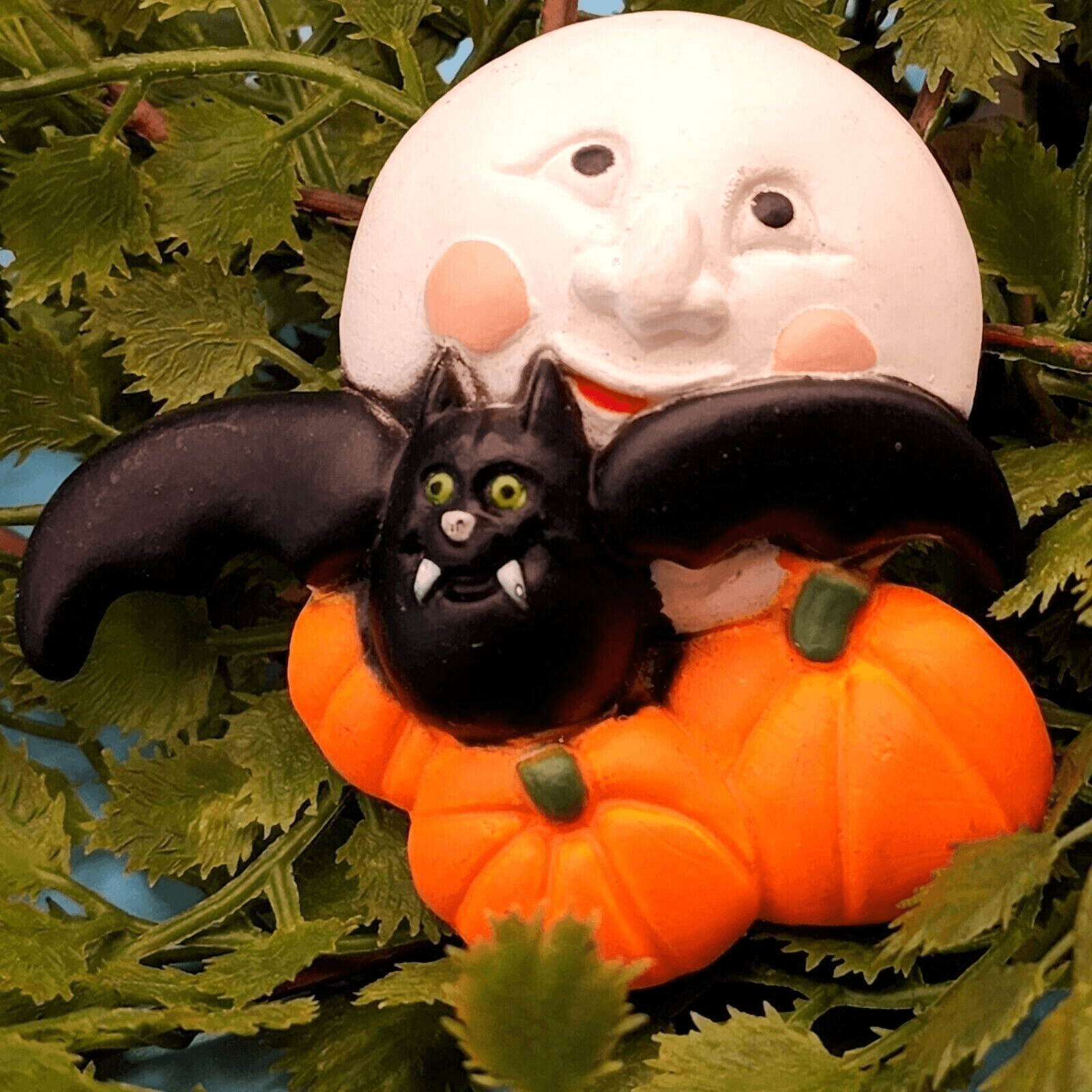 FUN WORLD Vintage Halloween Pin Full Moon Bats Pumpkin Brooch Costume Gift