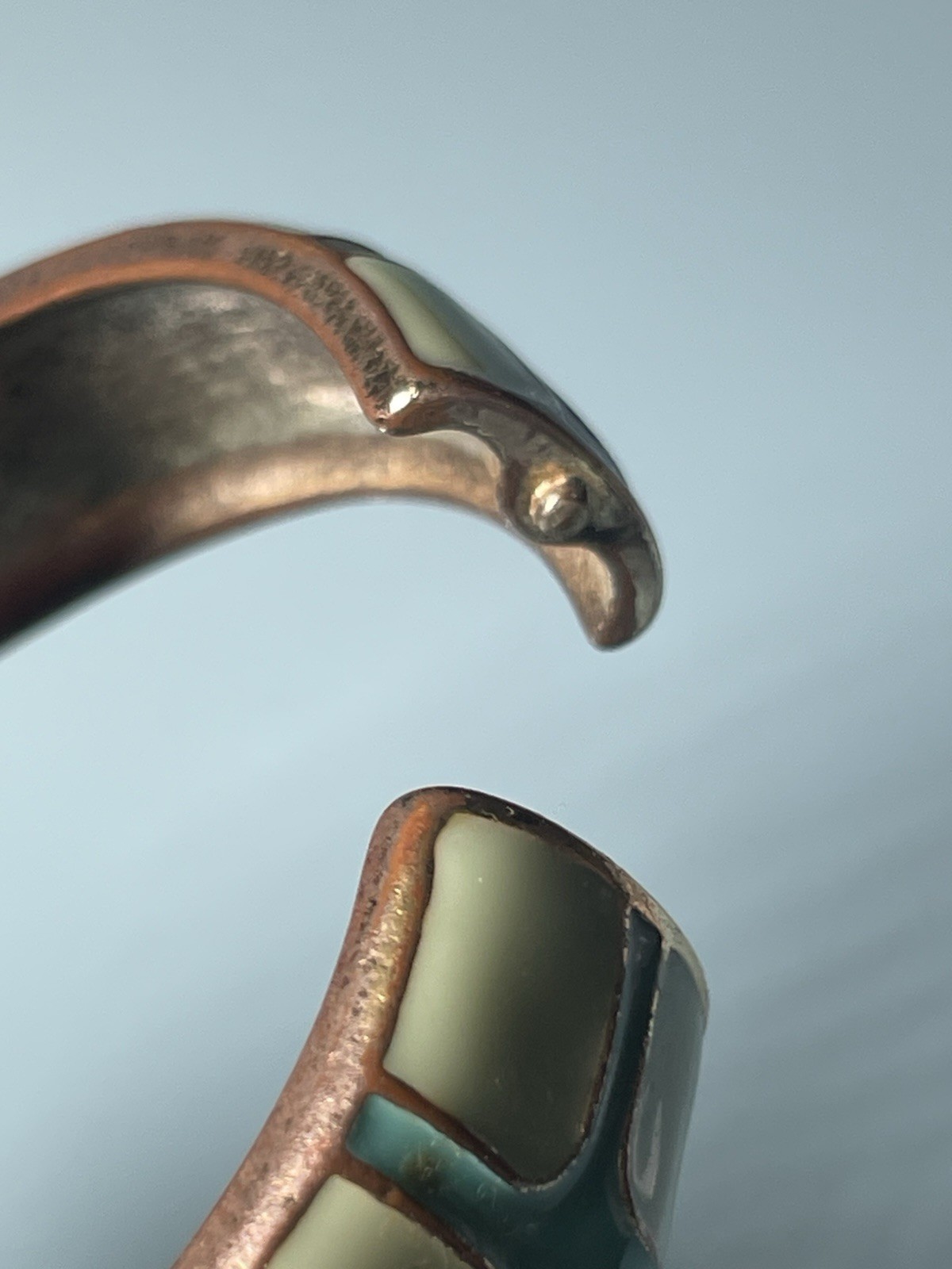 Fornash Enamel Hinge Bangle Bracelet Turquoise Cream Gold Tone