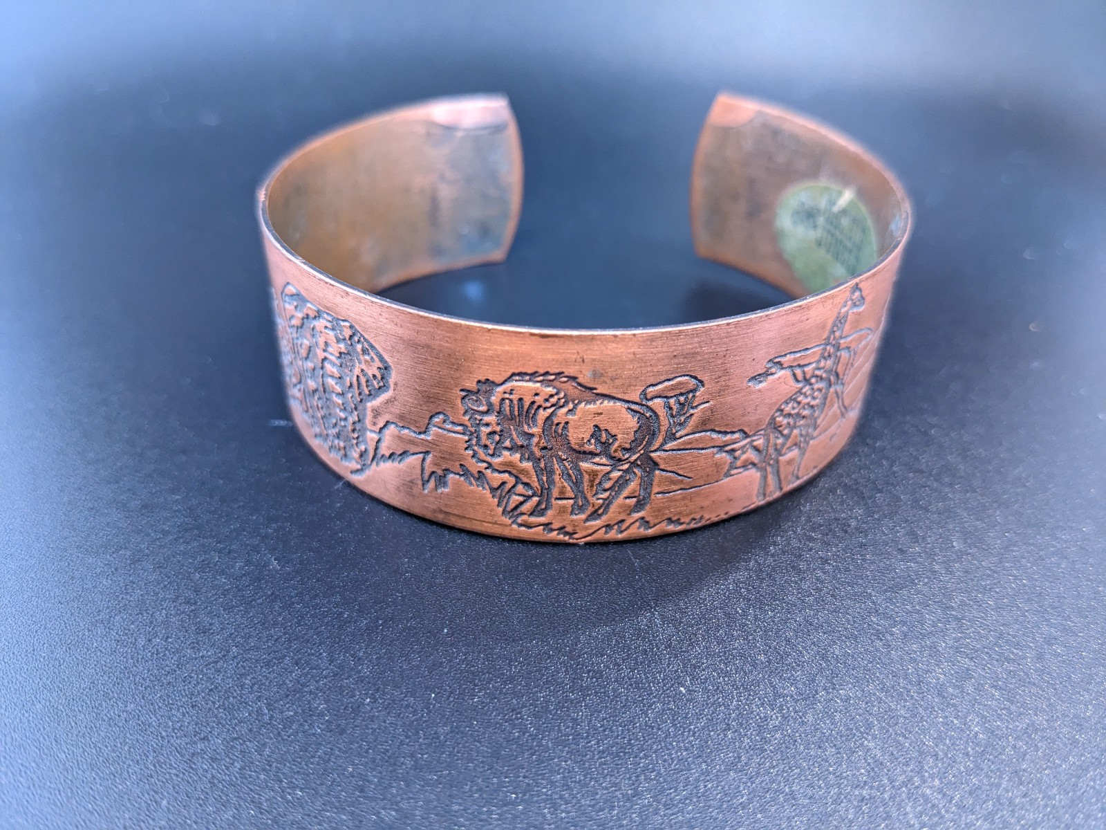 Vintage Safari Animals Engraved Copper Cuff Bracelet