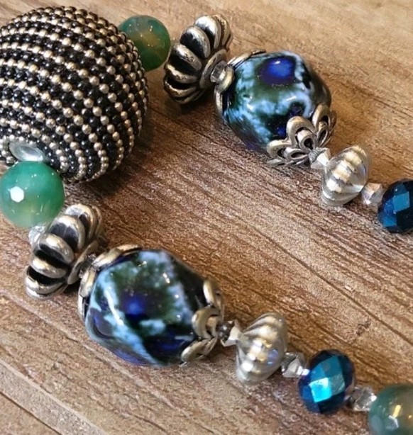 Vtg Multicolored Stone Beaded Silver Tone Necklace Toggle Closure, Free Shipping
