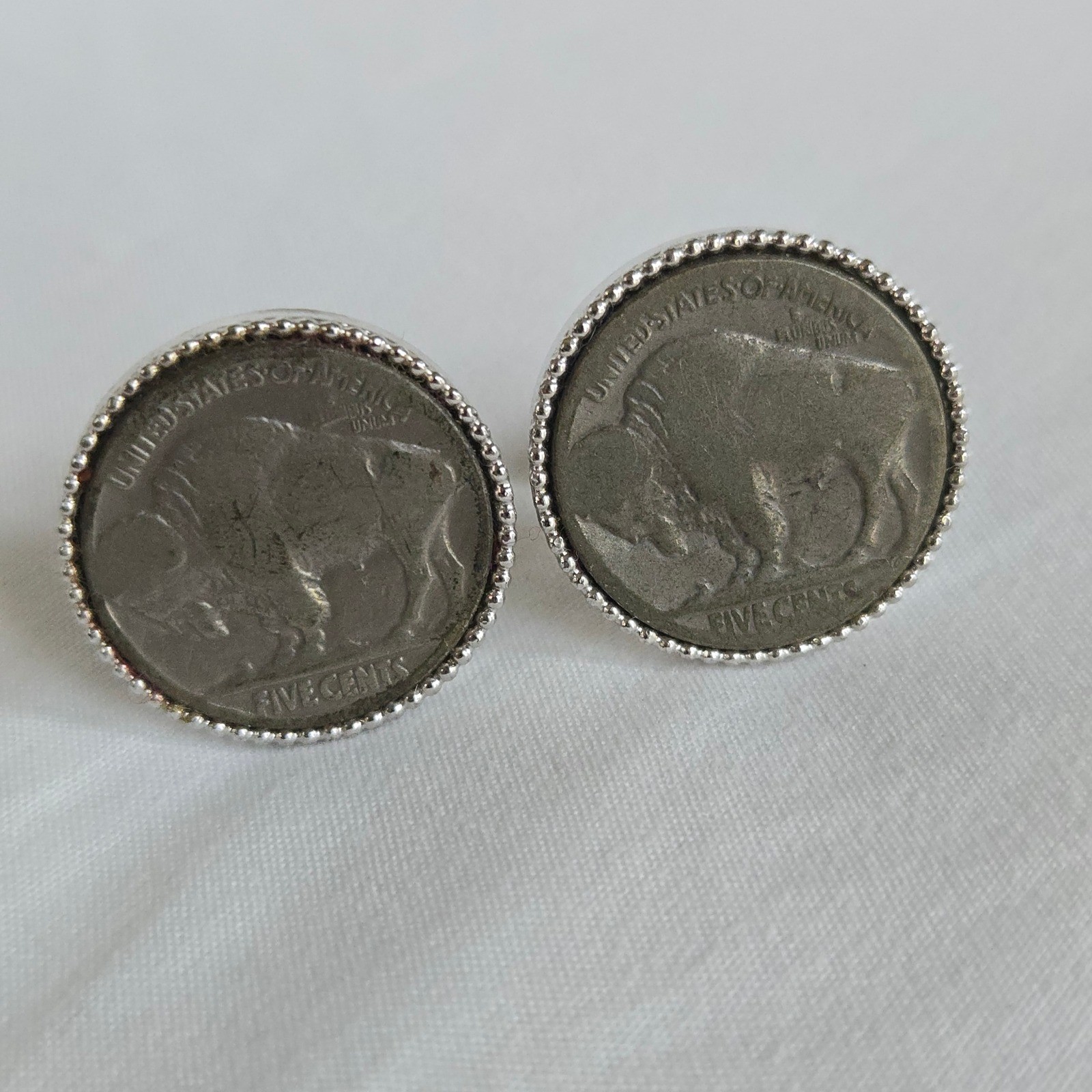VTG Buffalo Nickel Cufflinks OS Mens Silver Coin Jewelry Five Cents Western USA