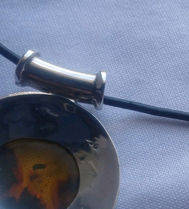 Vintage 1980’s Amber Turquoise And 950 Silver Pendant on Leather Cord