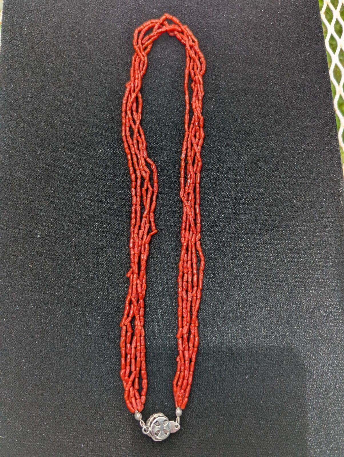 Coral Necklace 5 Strand Vintage Undyed Natural Red Coral Small Tube Beads 16.2gm