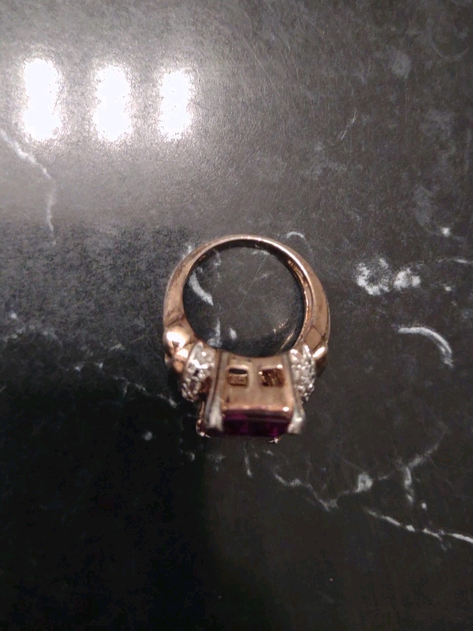 Vintage Lab Created Amethyst Ring Gold-Plated .925 Sterling Silver Size 5 1/2