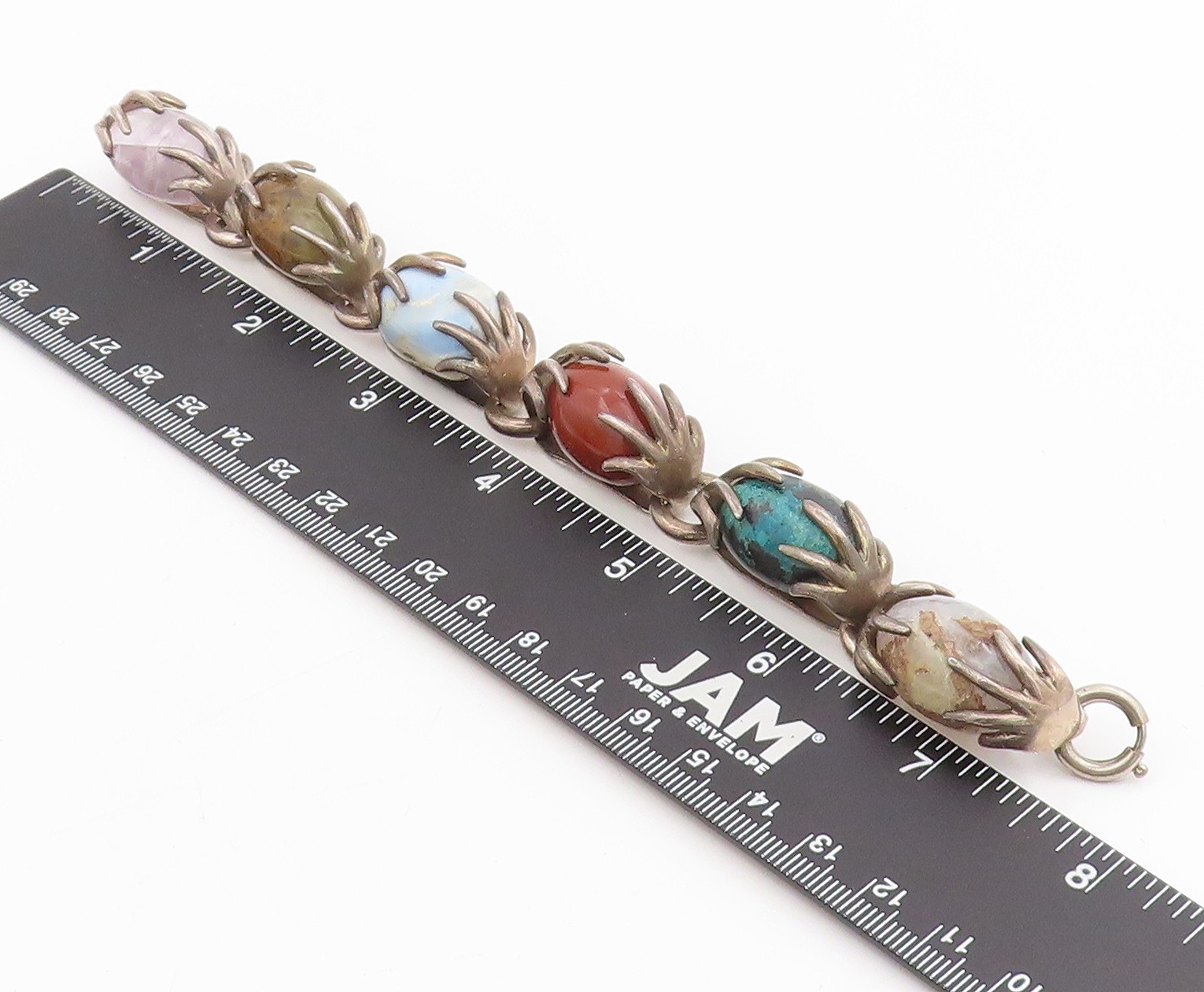 925 Sterling Silver Vintage Bracelet LOS CASTILLO Multi Gemstone Chain BT11519