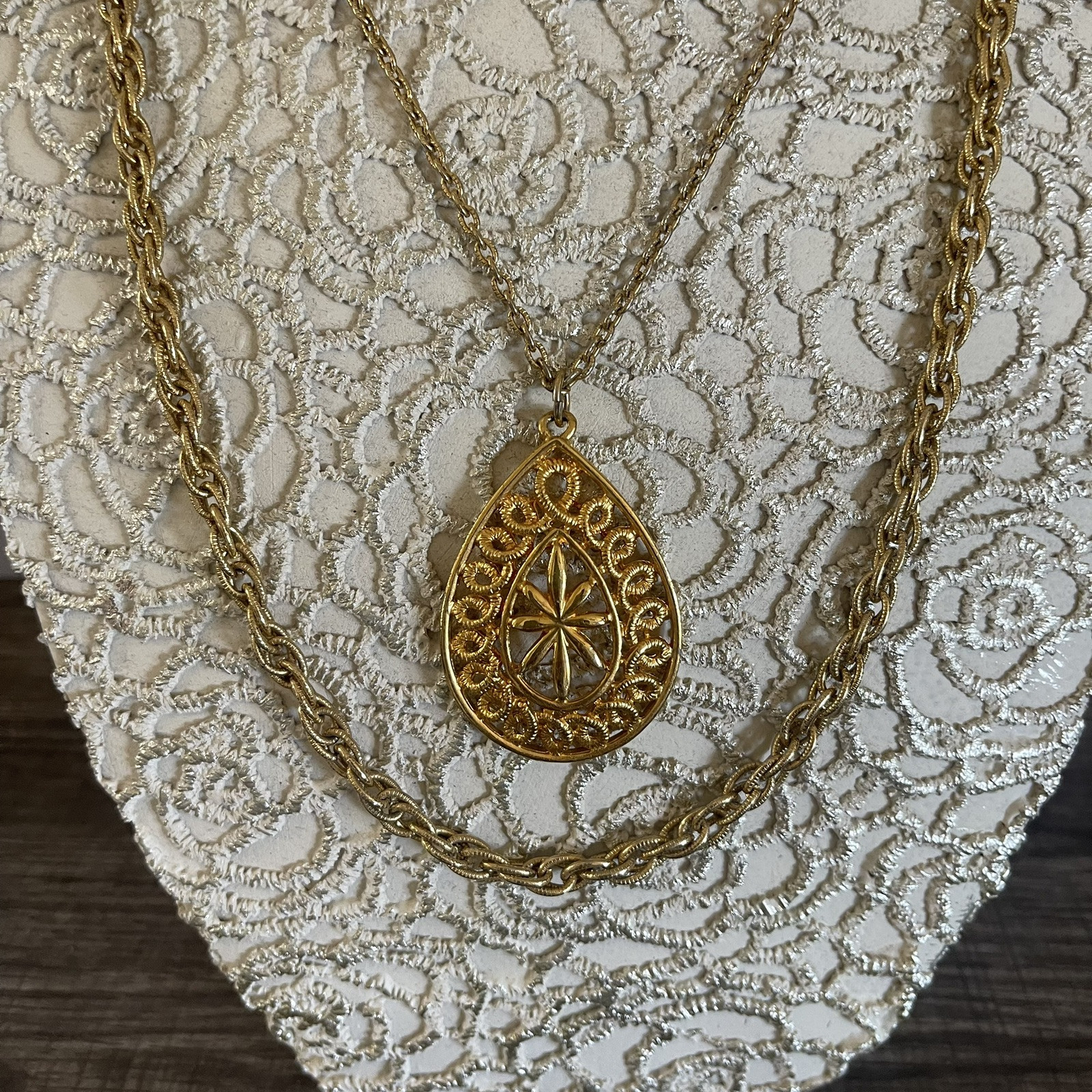 Vintage SHP Marked Gold Tone Plated Layered Chain Pendant Necklace