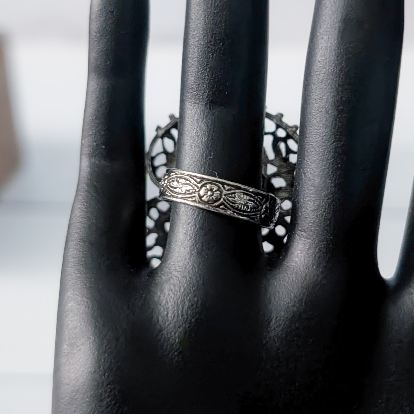 Vintage Ring Extra Large Dark Silver Tone with White Center Statement