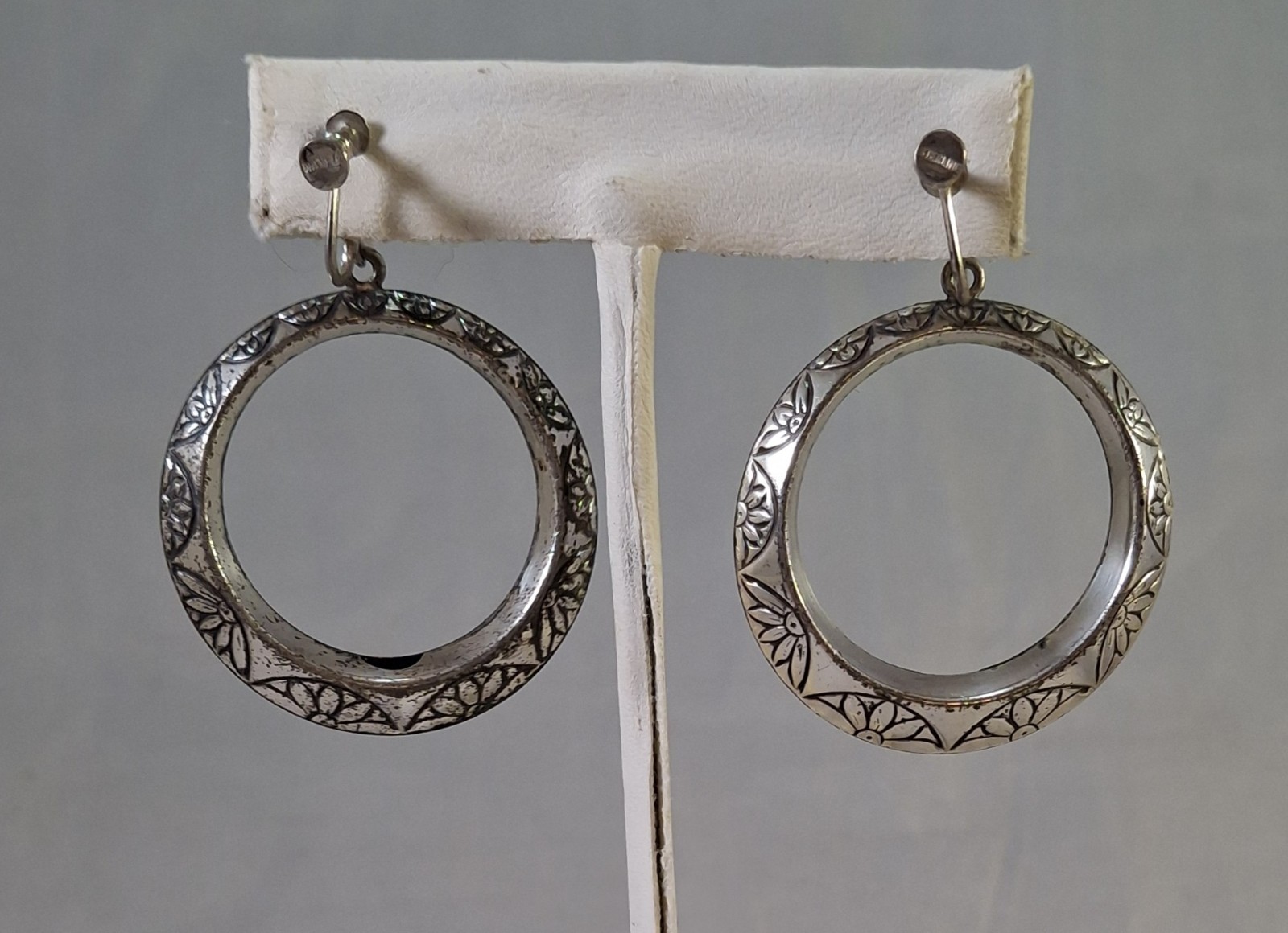 Vintage Big Chunky Drop Dangle Stamped Sterling Silver Hoop Earrings 16 g