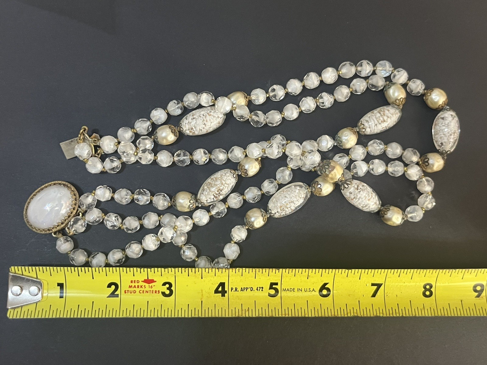 Vintage Foil Glass Necklace Murano Multistrand White Beaded Estate Jewelry Rare