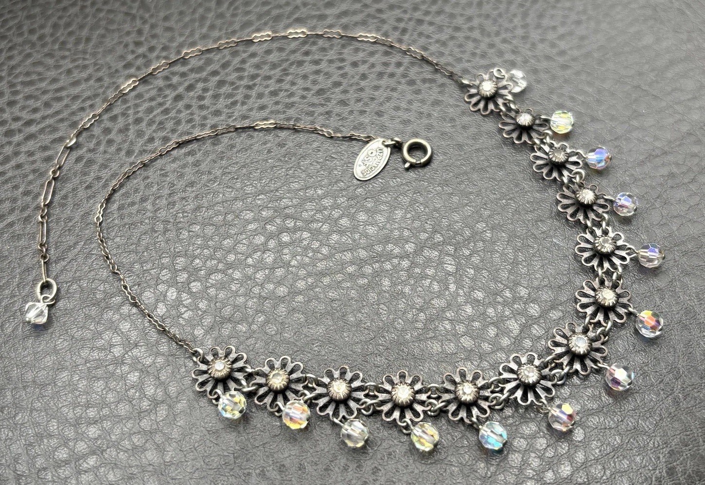 Liz Palacios Flower Bib Necklace Festoon Aurora Crystal Beads Vintage Style