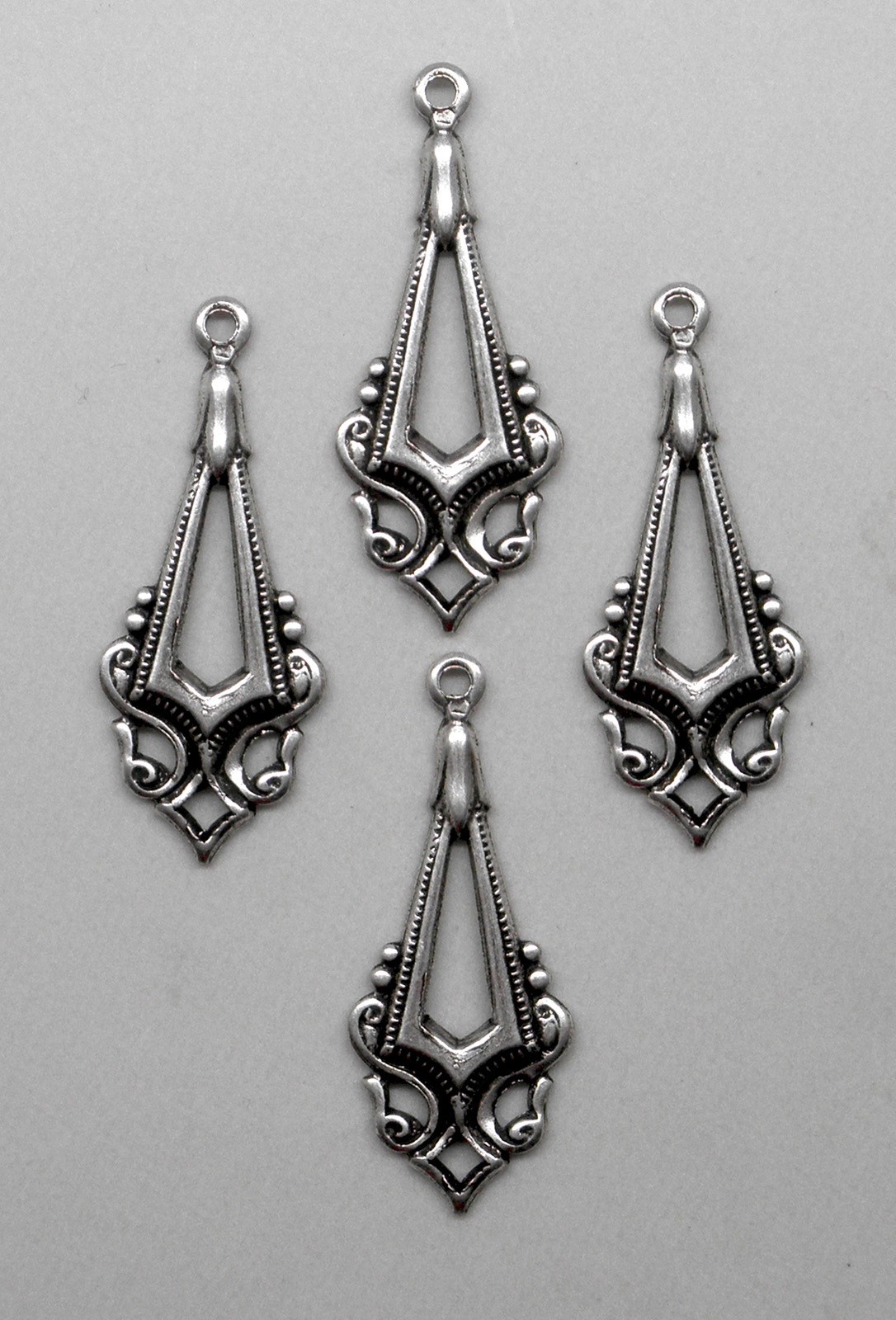 #0503 ANT’D .925 STERLING SILVER PLATED OPEN CENTER DROP W/TOP RING – 4 Pcs