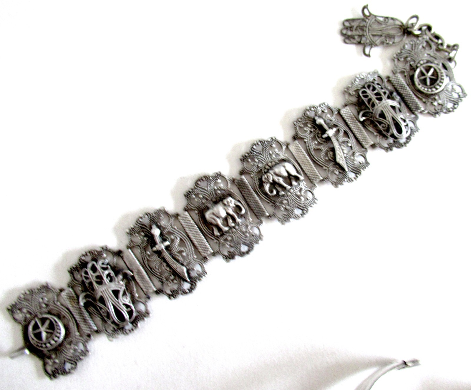 VINTAGE or ANTIQUE TURKEY STERLING BRACELET, 6 1/2 to 7 1/2″ WRIST , 1.25 INCH W