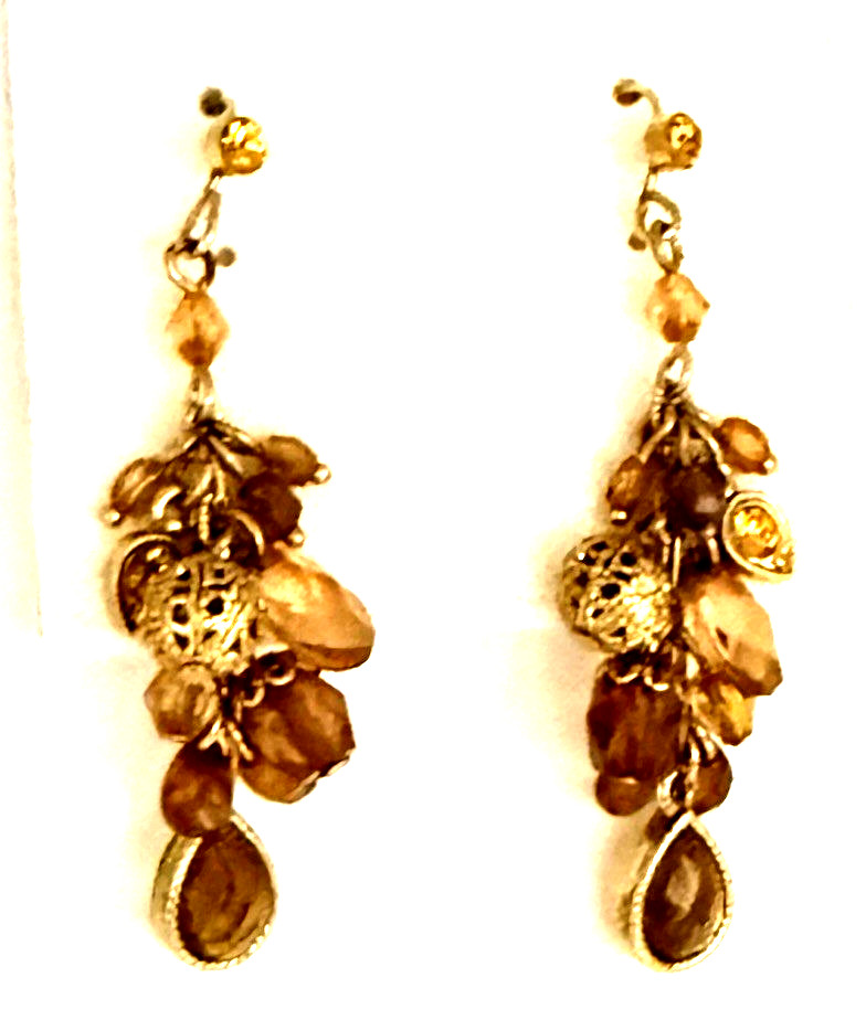 Vintage Robert Rose Gold Tone Amber Honey Beaded Lariat Style Pendant Necklace