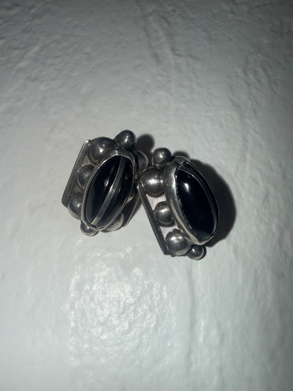 vintage RETRO 1940’s STERLING silver BLACK onyx SPRATLING era PEIRCED earrings