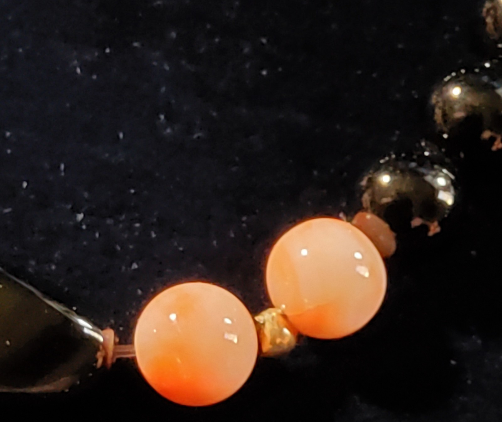 Vtg Black Onyx And Pink Angel Skin Coral Art Deco Necklace / 14kt Gold Fill…