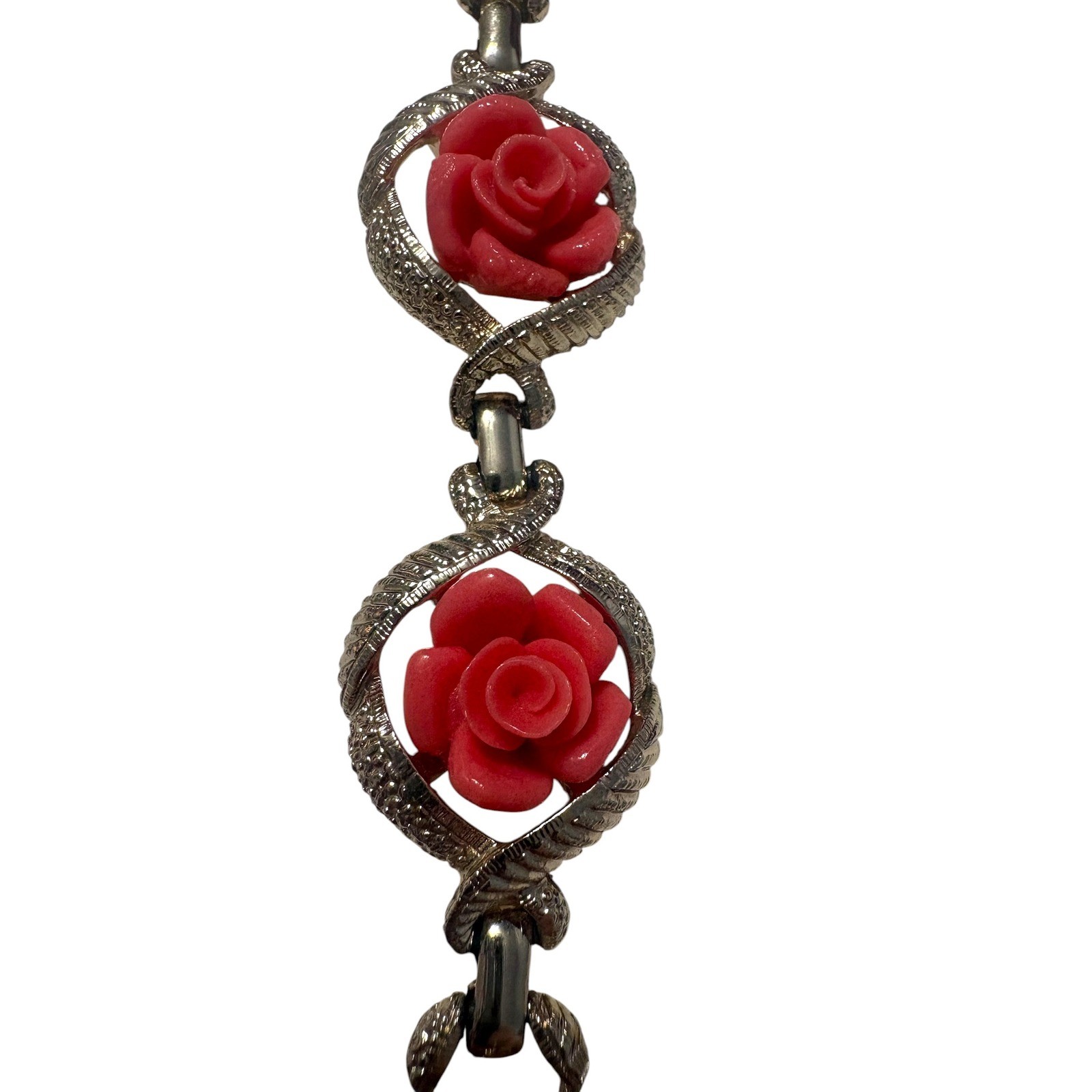 Vintage Sarah Coventry Coral Rose Jewelry Set Necklace Bracelet Clip Earrings
