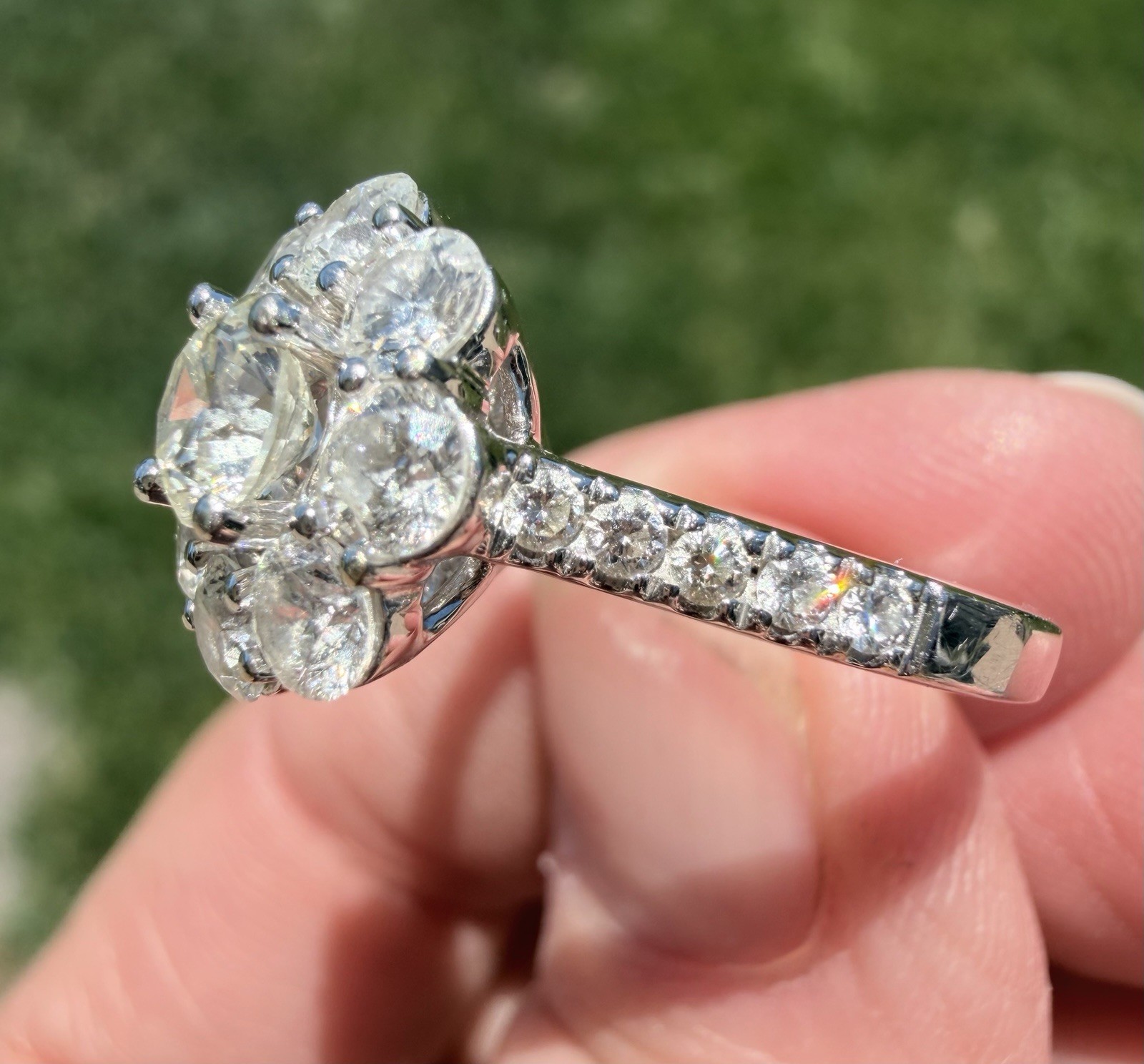 GORGEOUS 18K WHITE GOLD & NATURAL DIAMOND CLUSTER RING 2.29 CTW “JGJ” 6 3/4