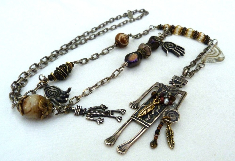 VINTAGE ROBERT SHIELDS USA STERLING SILVER SOUTHWESTERN LARGE CHARM NECKLACE 70G