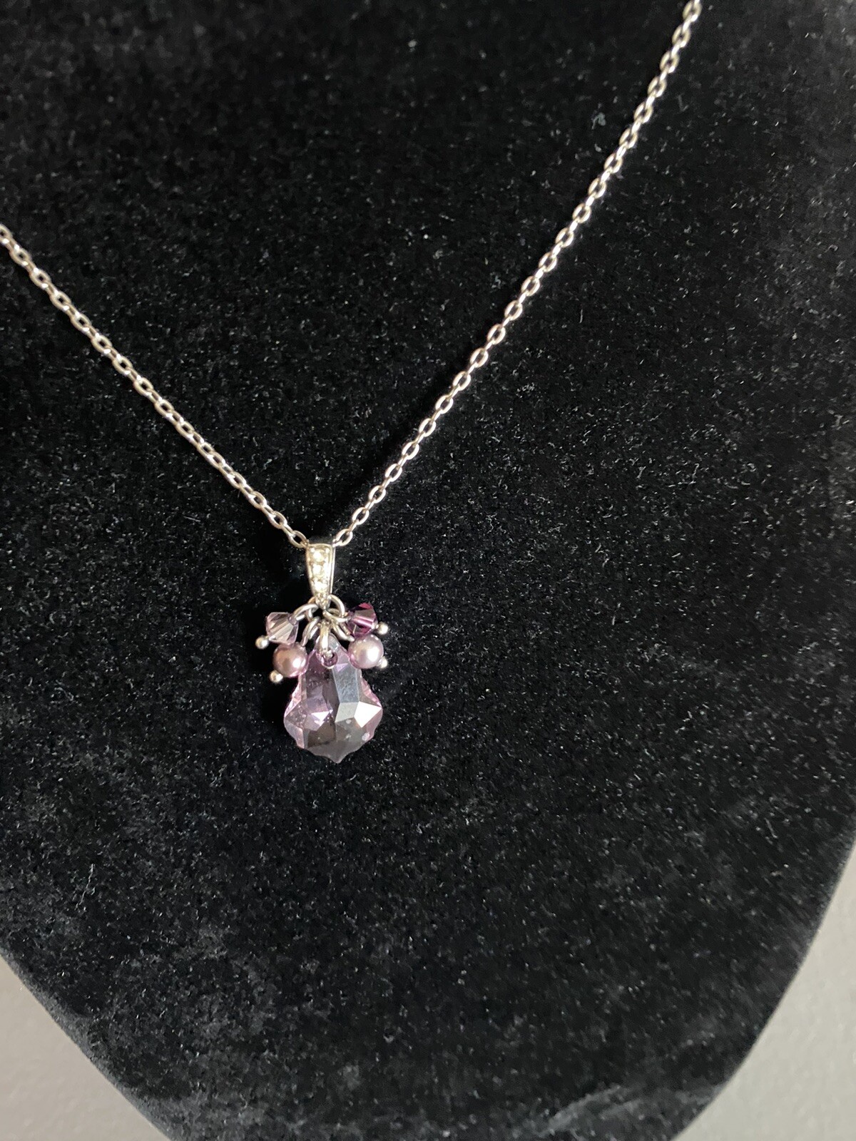 Vintage Pearlmaid JZ Lavender Austrian Crystal Pendant Necklace Purple Boho