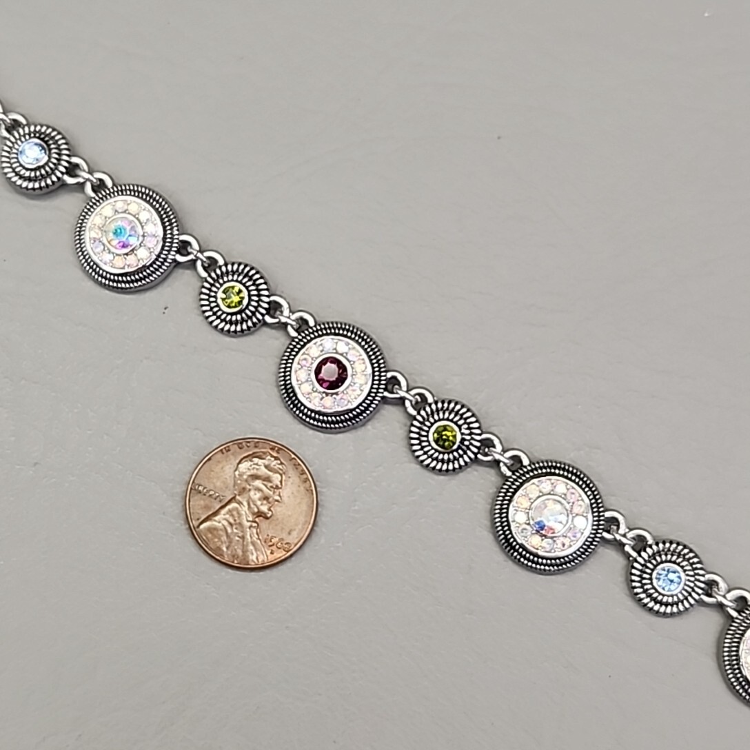 Vintage Lia Sophia Colorama Necklace Seltzer AB Rhinestones Round Linked 19″