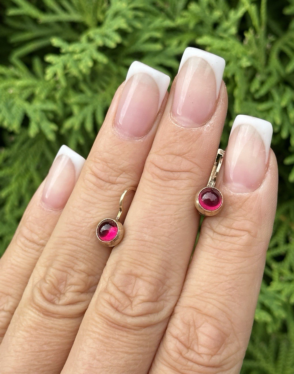 Vintage Soviet Sterling Silver 875 Rose Ruby Corundum Earrings Woman USSR