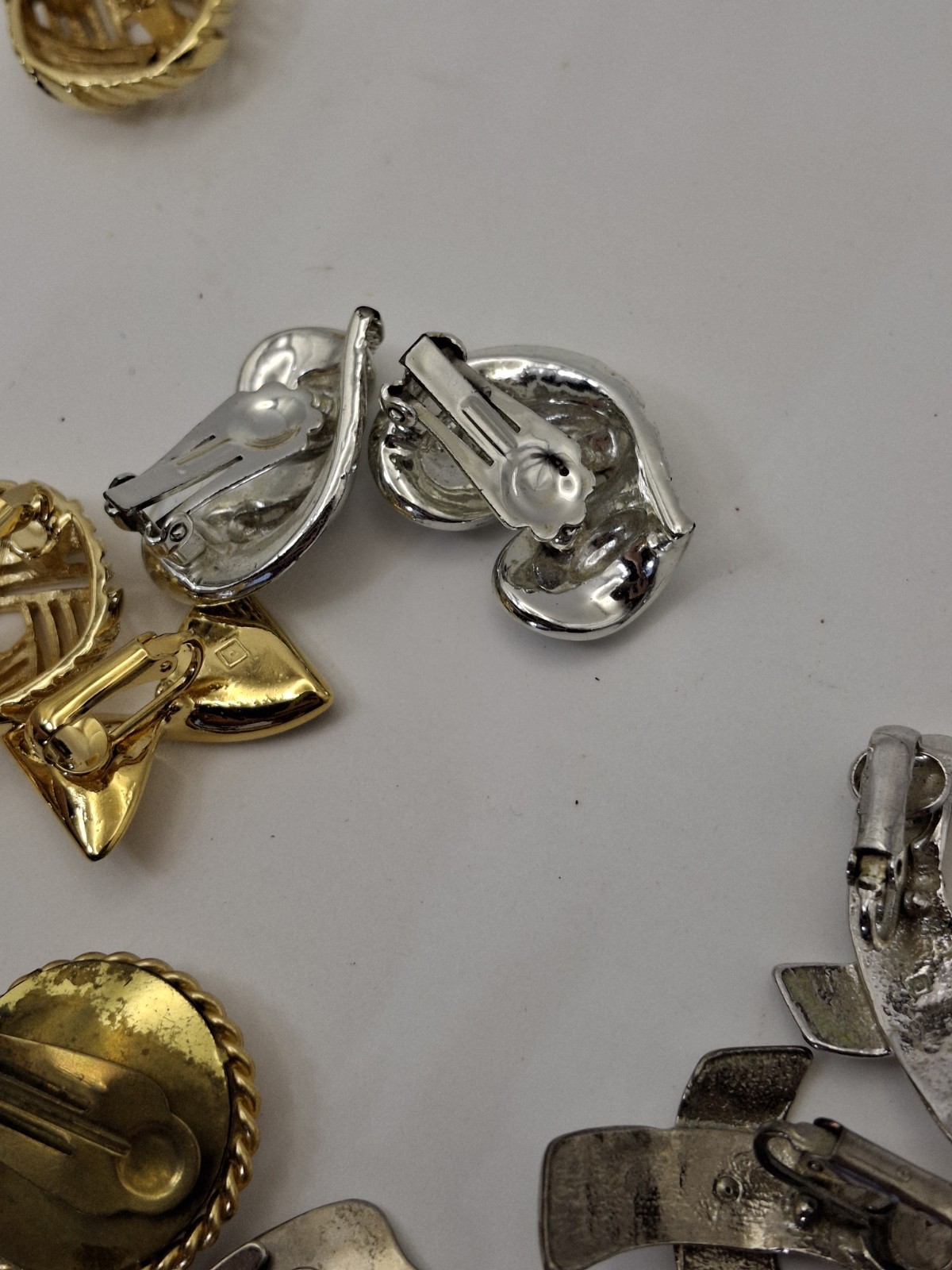 Vintage Lot Clip Earrings Metal Textured Geometric Mod Avon & unbranded Retro