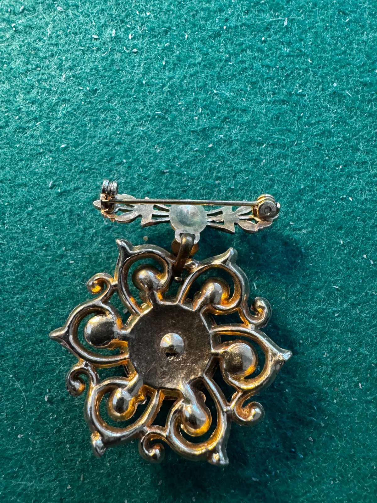 Rare Vintage Gold Plated Enamel Brooch with Rhinestones