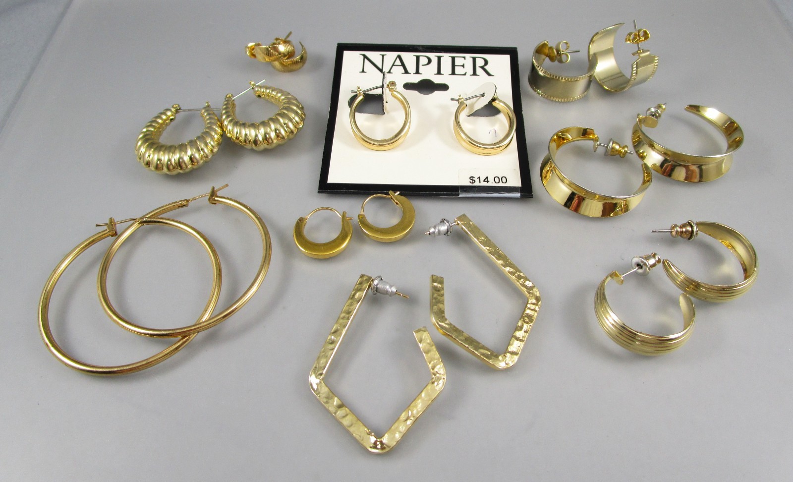 Vtg Mod Retro Gold Tone Multi Hoop Styles LOT 9 Post Pierced Earrings 175P