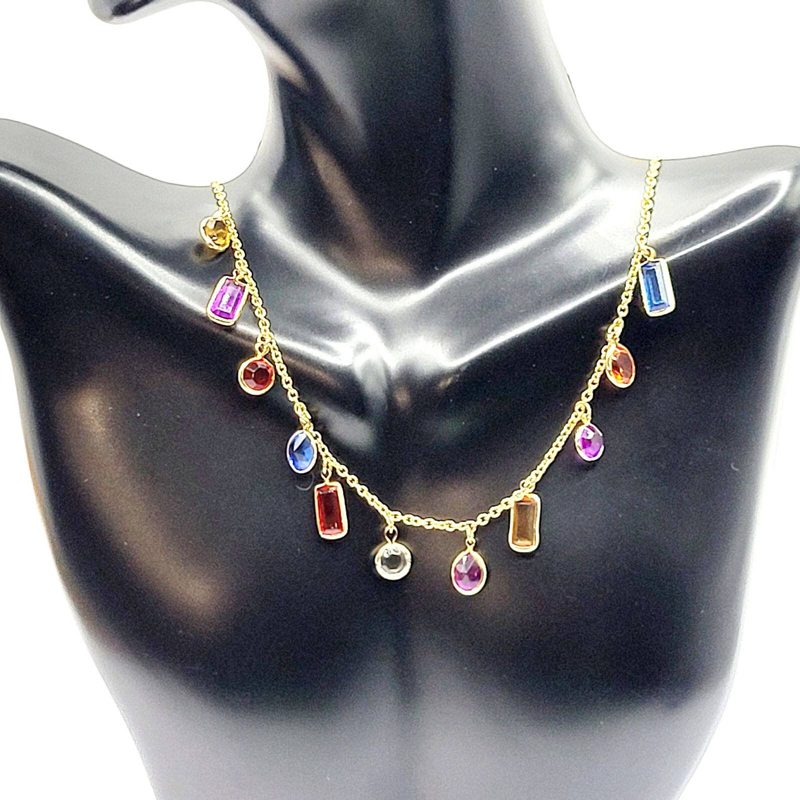 Rainbow Colors Acrylic Charm Station Bead Gold Tone Vintage 1980s Necklace Korea