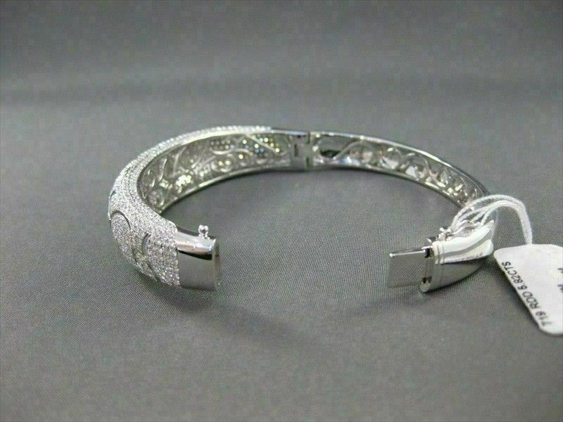 ANTIQUE WIDE 4.89CT DIAMOND 18KT W GOLD BANGLE BRACELET F VS/VVS AMAZING#G00109