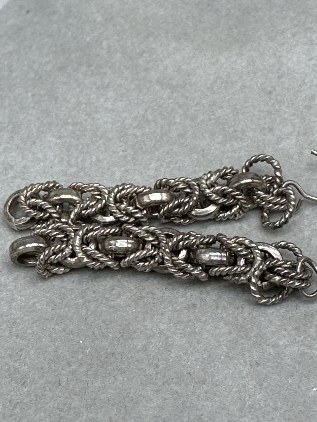 Vintage Rope Chain Dangle Earrings 925 Sterling Silver Jewelry