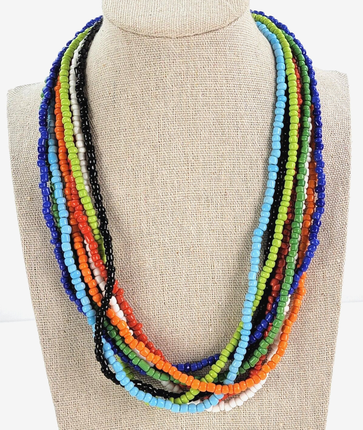 Vintage Multicolor Multi-Strand Beaded Necklace 19 in Toggle Clasp Acrylic Boho