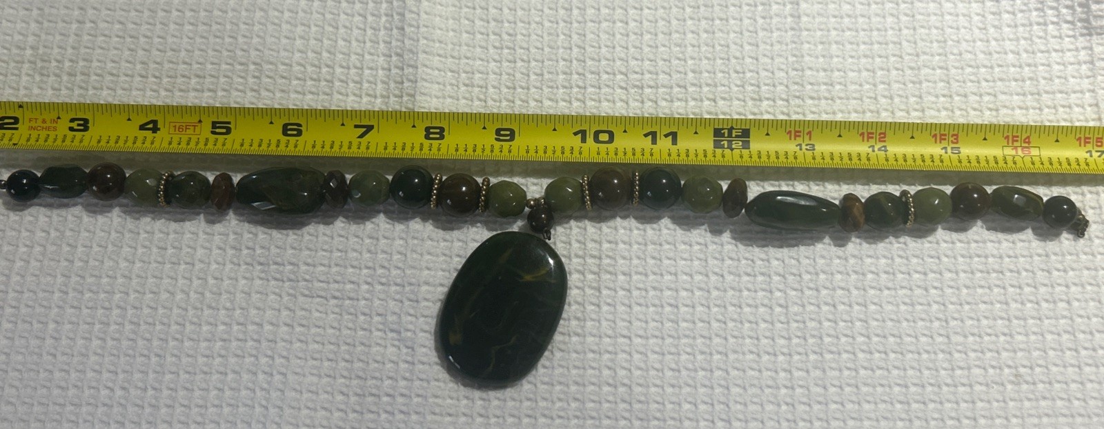 Green And Brown VTG Necklace With Large Green Pendant Lobster Claw Clasp