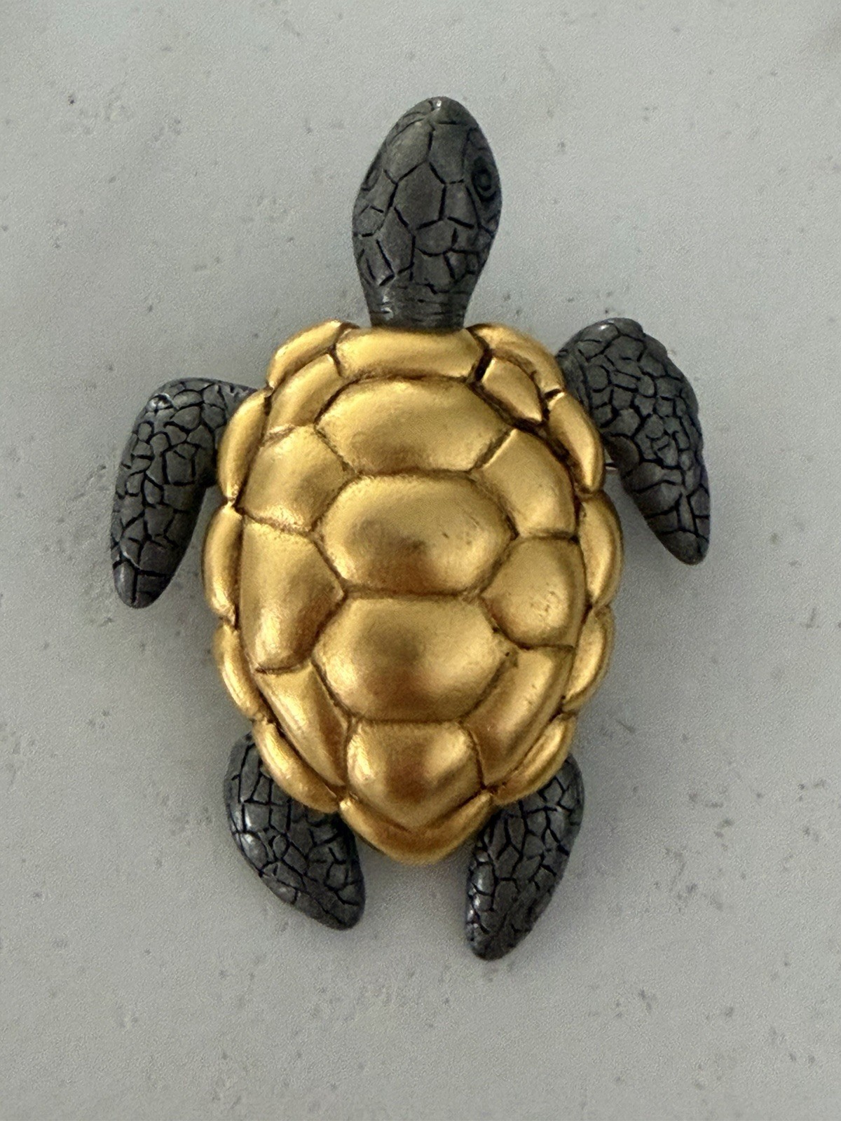 Vintage Danecraft Sea Turtle Pewter Gold Tone Shell Brooch Pin Tortoise Nautical