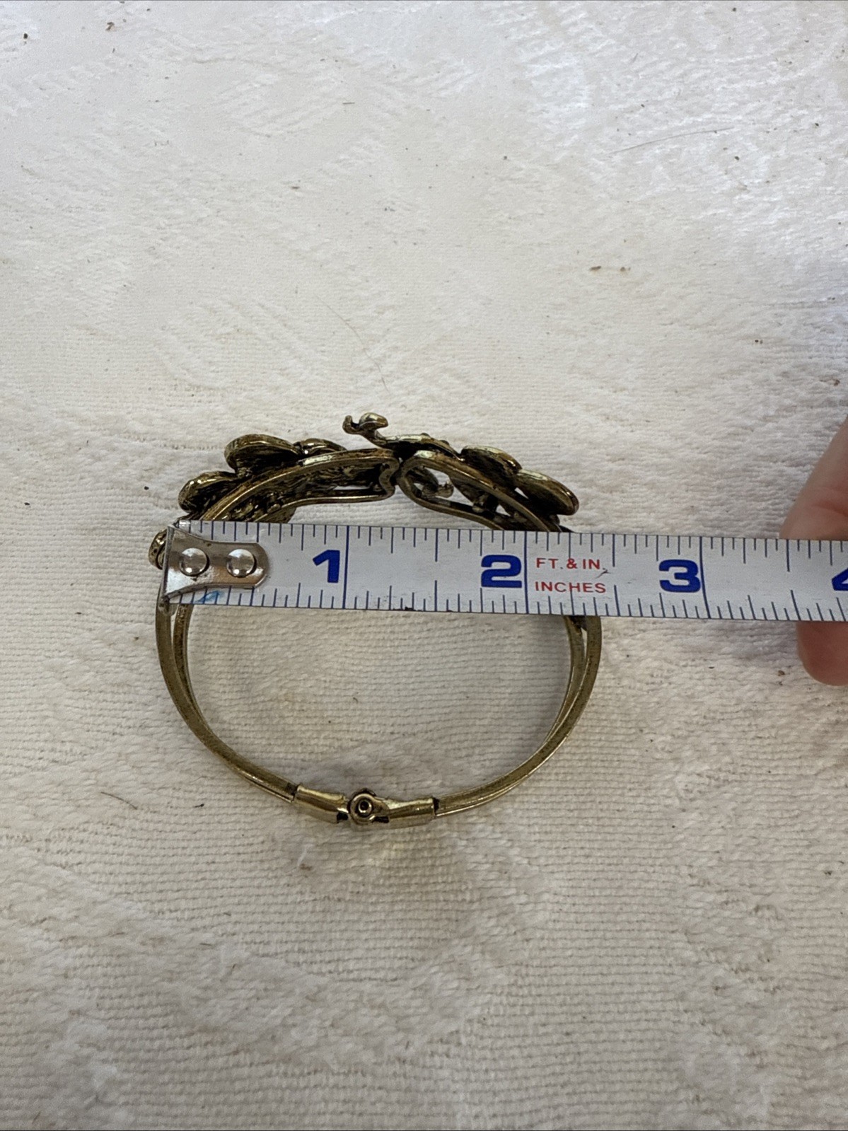 Vtg Peacock Bracelet Gold Green/ Purple Hinged Opens Front
