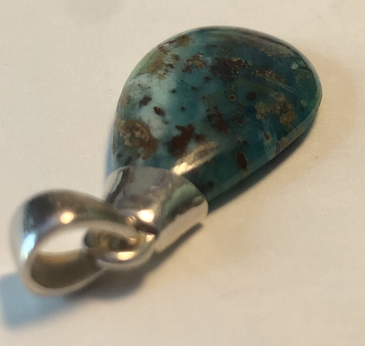 Vintage Sterling Silver Top Blue Tear Drop Natural Stone Pendant 1 3/4”