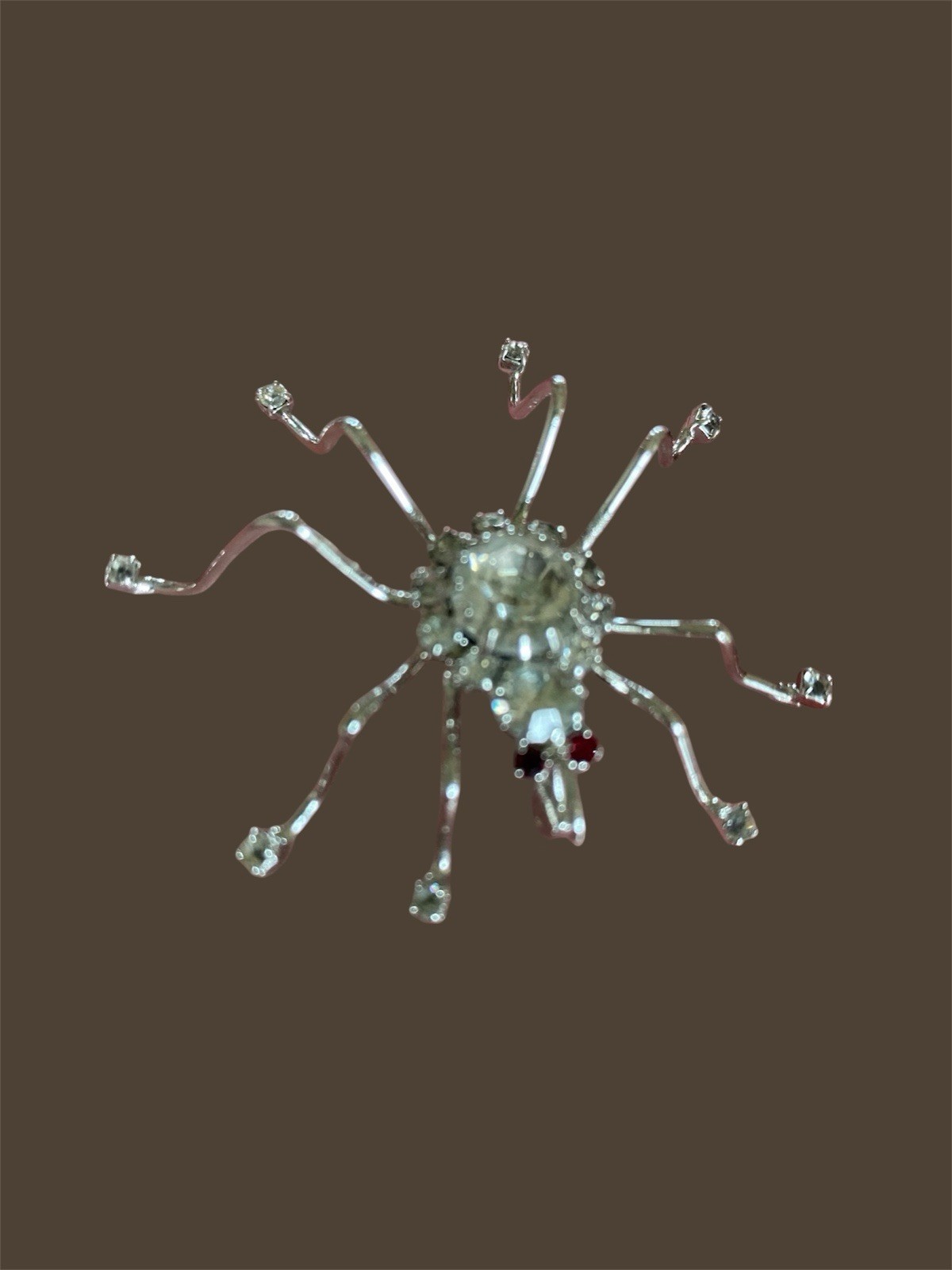 VINTAGE ESTATE SILVER TONE BROOCH PAVE RHINESTONE RED EYES SPIDER BUG PIN