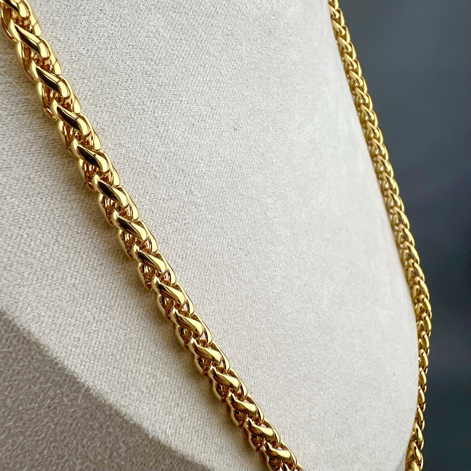 Chunky Wheat Chain Necklace Polished Gold Tone 23”
