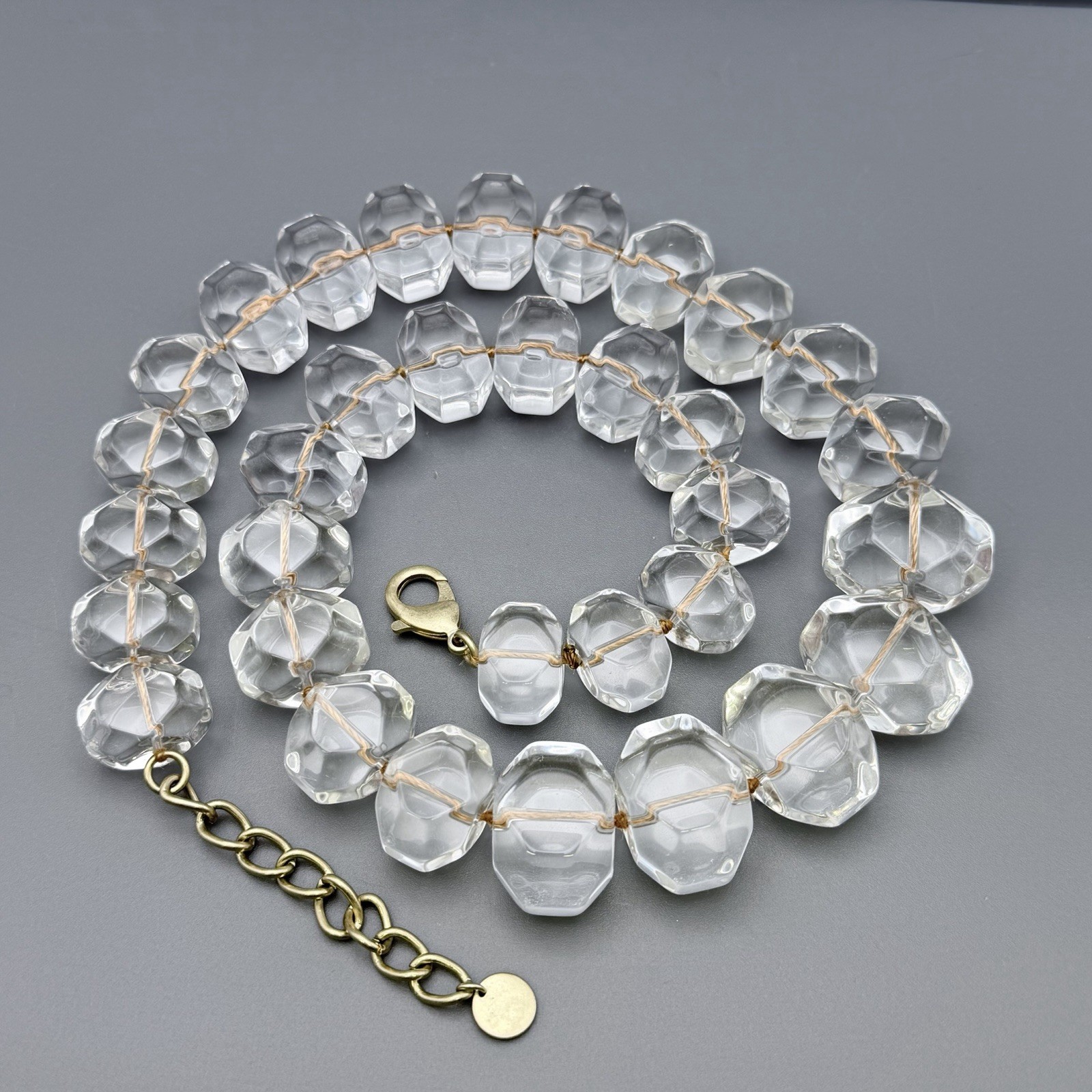 Chunky Clear Glass Bead Necklace Talbots 22” Rock Cube Shaped Beads Statement